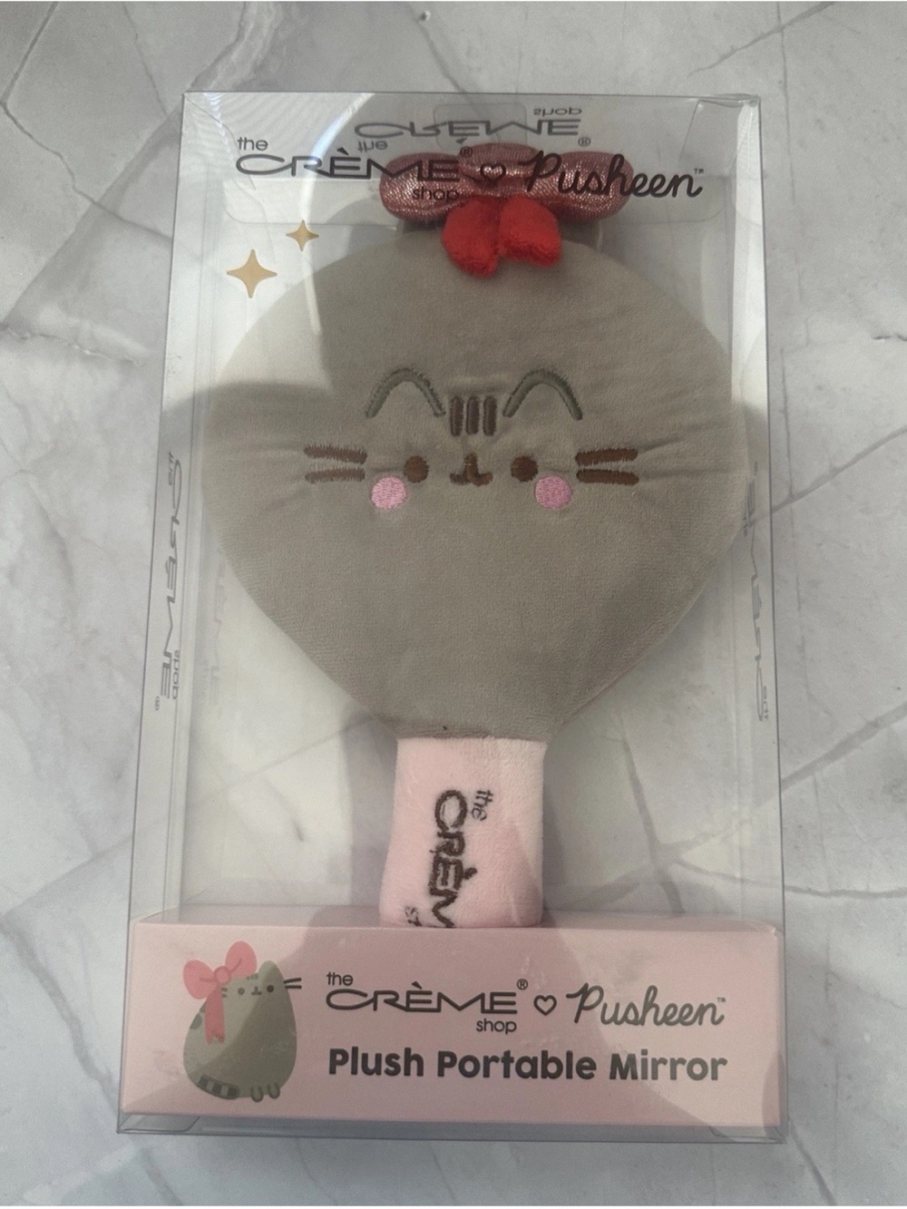 The Crème Shop x Pusheen Plush Portable Mirror - Gray with Pink Accents
